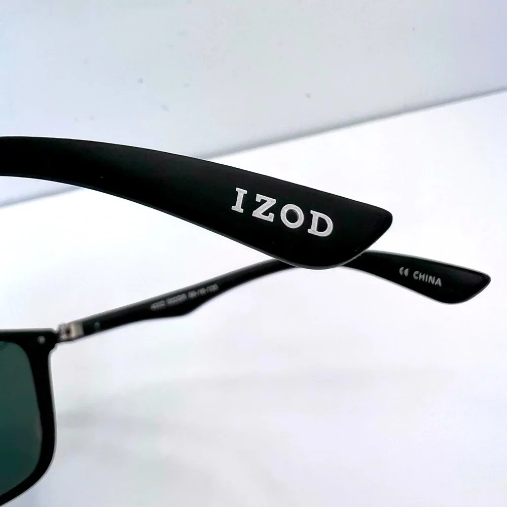 IZOD, POLARIZED, OLIVE GREEN LENSES, 100%UV PROTECTION, BLACK FRAME SUNGLASSES
